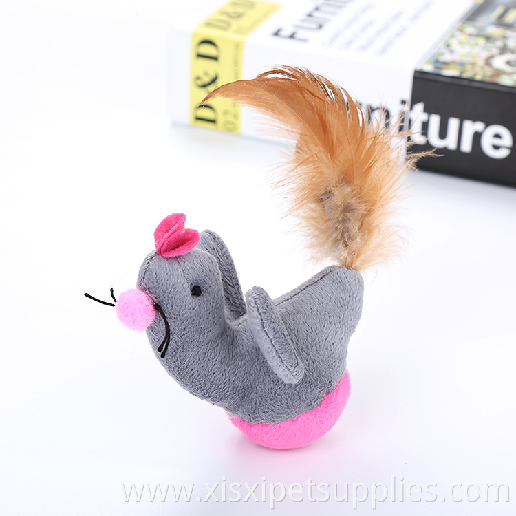in stock three style plush tembler cat toy mouse with feather and catnip